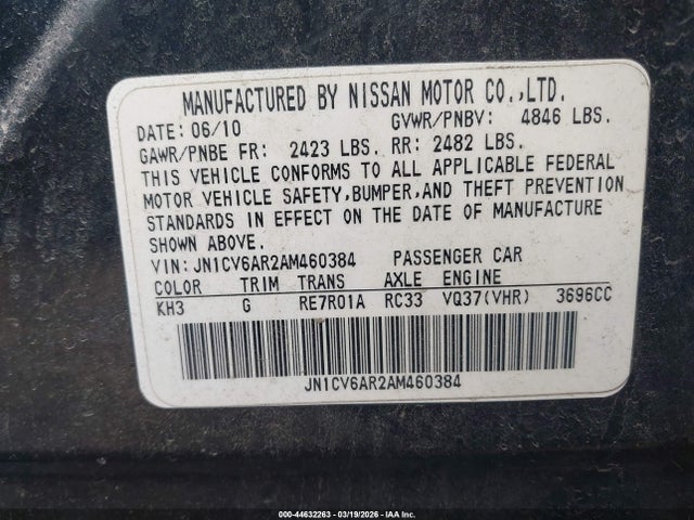 Продаж на аукціоні авто 2010 Infiniti G37x, vin: JN1CV6AR2AM460384, номер лоту: 44632263