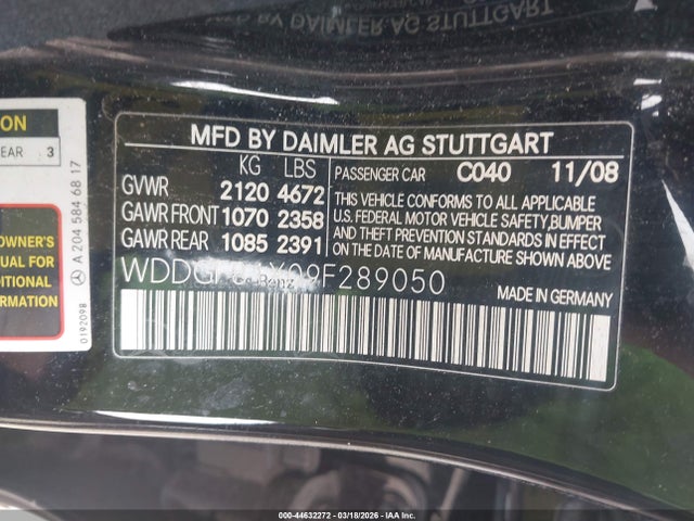 Aukcja sprzedaży 2009 Mercedes-benz C 300 Luxury 4matic, vin: WDDGF81X09F289050, numer aukcji: 44632272