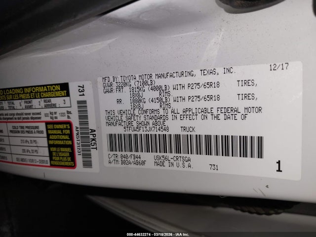5TFUW5F13JX714548 Toyota Tundra Sr5 5.7l V8