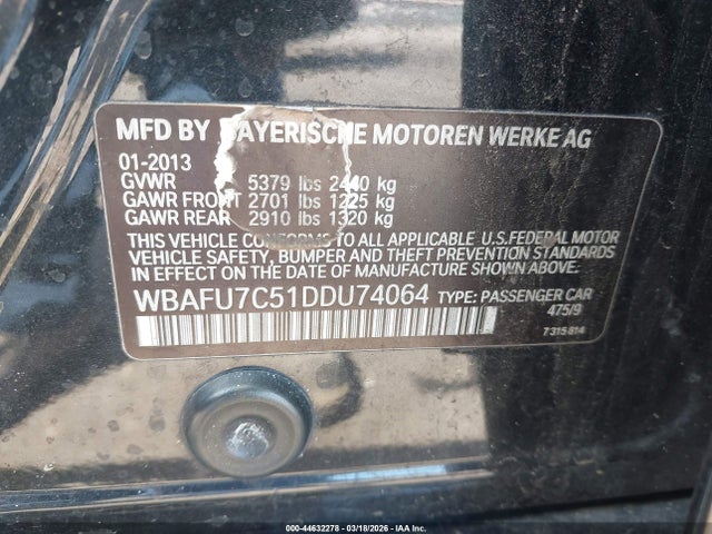 Aukcja sprzedaży 2013 Bmw 535i Xdrive, vin: WBAFU7C51DDU74064, numer aukcji: 44632278