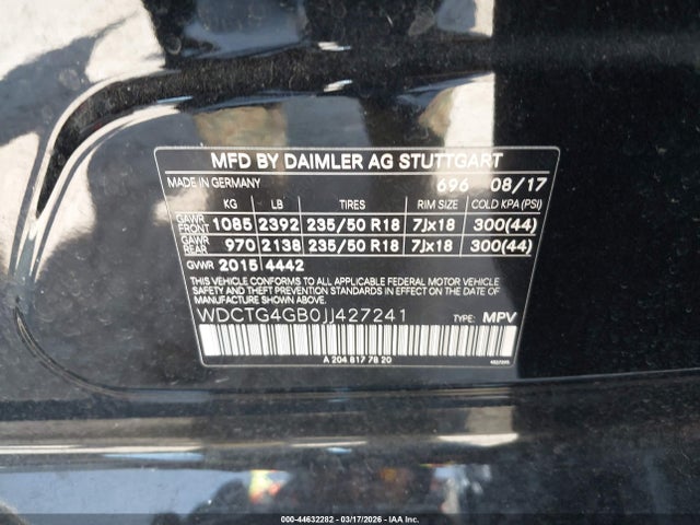 2018 Mercedes-benz Gla 250 4matic მანქანა იყიდება აუქციონზე, vin: WDCTG4GB0JJ427241, აუქციონის ნომერი: 44632282