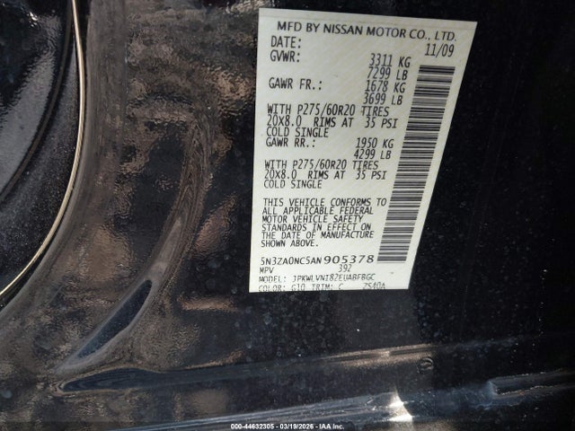 Продажа на аукционе авто 2010 Infiniti Qx56, vin: 5N3ZA0NC5AN905378, номер лота: 44632305