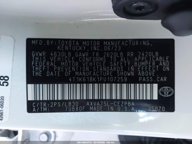 4T1K61BK1PU107259 Toyota Camry Xse Awd