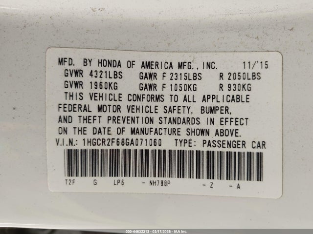 2016 HONDA ACCORD 1HGCR2F68GA071060 Photo 8