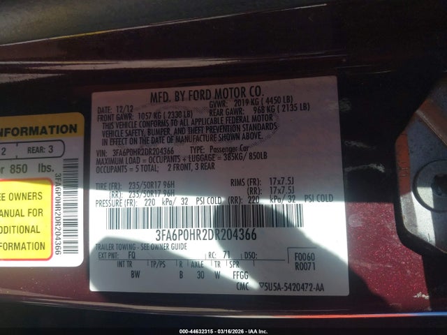 2013 FORD FUSION 3FA6P0HR2DR204366 Photo 8