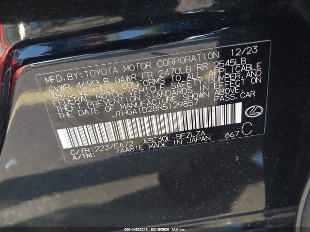 Aukcja sprzedaży 2024 Lexus Is 300 F Sport, vin: JTHGA1D28R5129857, numer aukcji: 44632318