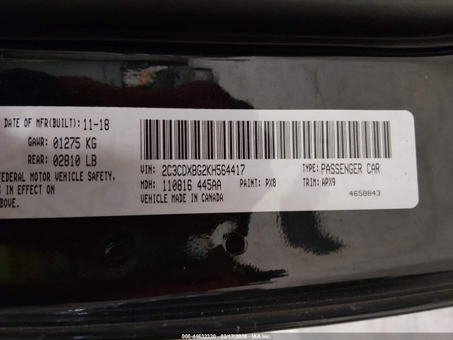 44632320 :رقم المزاد ، 2C3CDXBG2KH564417 vin ، 2019 Dodge Charger Sxt Rwd مزاد بيع