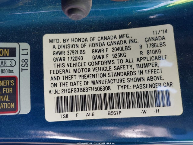 2HGFG3B83FH506308 Honda CIVIC EX