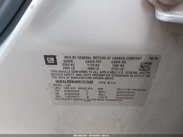 Aukcja sprzedaży 2017 Gmc Terrain Denali, vin: 2GKALREK4H6131949, numer aukcji: 44632367