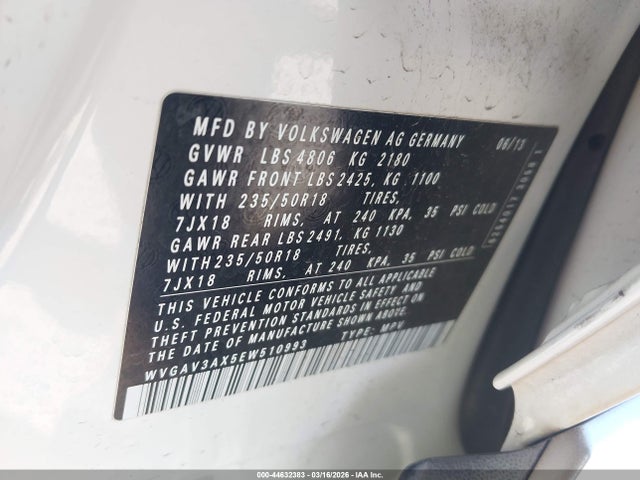 WVGAV3AX5EW510993 Volkswagen Tiguan Sel