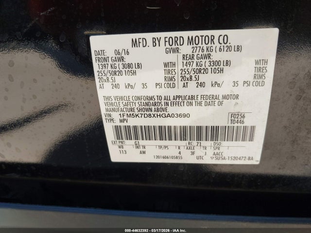 Aukcja sprzedaży 2017 Ford Explorer Xlt, vin: 1FM5K7D8XHGA03690, numer aukcji: 44632392