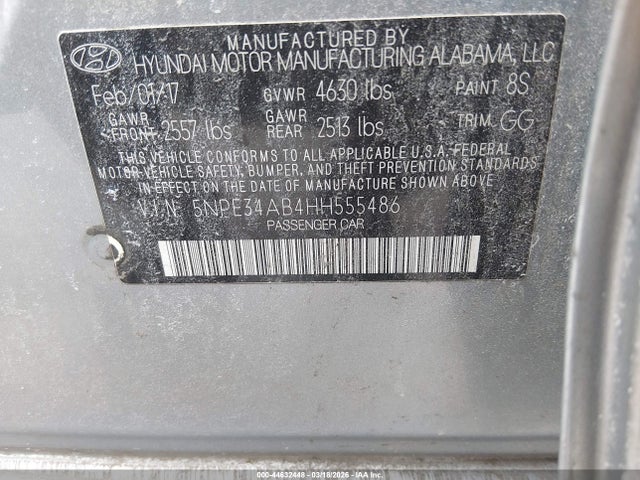 44632448 :رقم المزاد ، 5NPE34AB4HH555486 vin ، 2017 Hyundai Sonata Sport 2.0t مزاد بيع