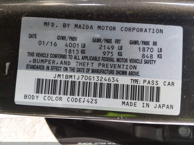 Продаж на аукціоні авто 2016 Mazda Mazda3 I Sport, vin: JM1BM1J70G1324634, номер лоту: 44632462