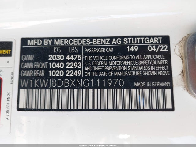 Продаж на аукціоні авто 2022 Mercedes-benz C 300 Coupe, vin: W1KWJ8DBXNG111970, номер лоту: 44632467