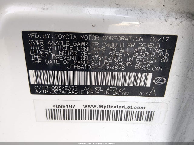 JTHBA1D21H5054878 Lexus IS 200T