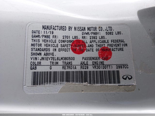 Aukcja sprzedaży 2020 Infiniti Q60 Luxe Awd, vin: JN1EV7EL6LM380500, numer aukcji: 44632505