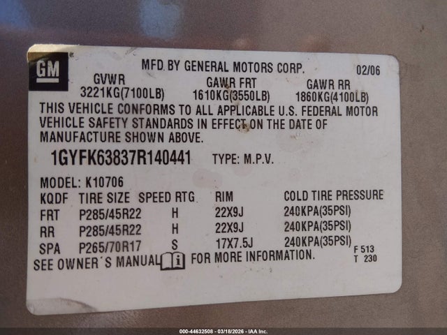 2007 CADILLAC ESCALADE 1GYFK63837R140441 Photo 8