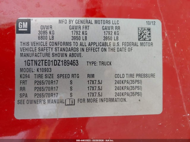Auction sale of the 2013 Gmc Sierra 1500 Work Truck, vin: 1GTN2TE01DZ189463, lot number: 44632523