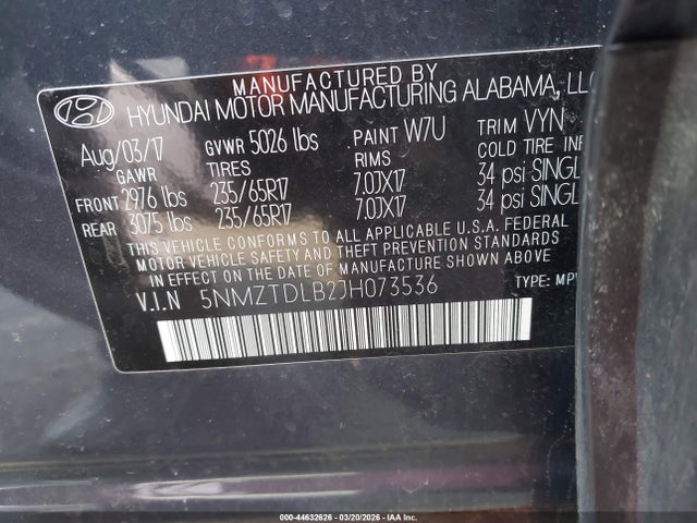 5NMZTDLB2JH073536 Hyundai Santa Fe Sport 2.4l