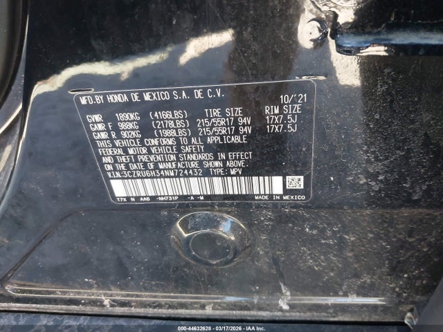 2022 Honda Hr-v Awd Lx მანქანა იყიდება აუქციონზე, vin: 3CZRU6H34NM724432, აუქციონის ნომერი: 44632628