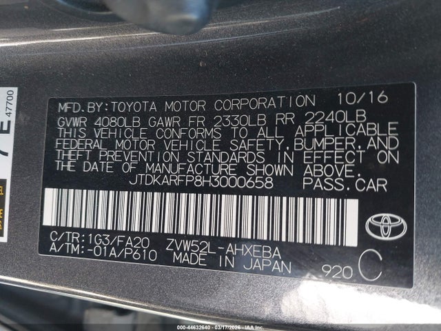 2017 TOYOTA PRIUS PRIME JTDKARFP8H3000658 Photo 8