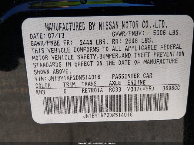 Продажа на аукционе авто 2013 Infiniti M37, vin: JN1BY1AP2DM514016, номер лота: 44632653