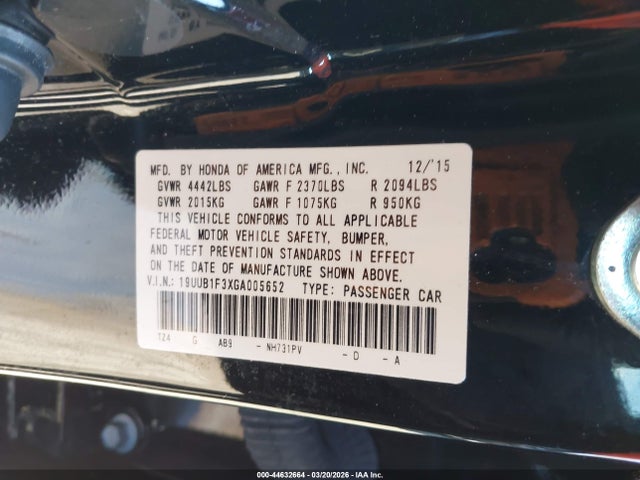 2016 Acura Tlx მანქანა იყიდება აუქციონზე, vin: 19UUB1F3XGA005652, აუქციონის ნომერი: 44632664