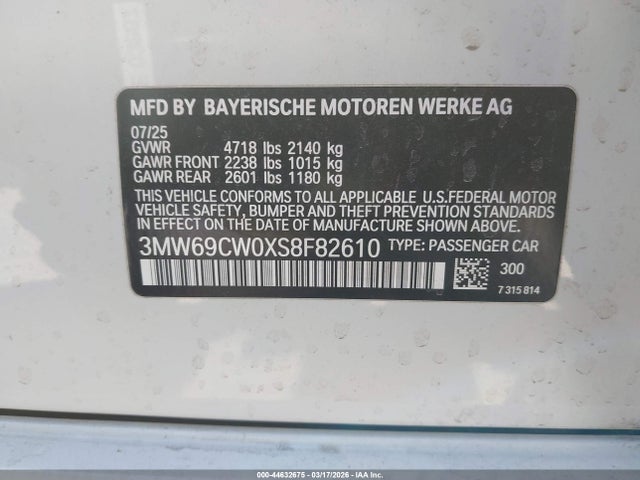 Aukcja sprzedaży 2025 Bmw 330i, vin: 3MW69CW0XS8F82610, numer aukcji: 44632675