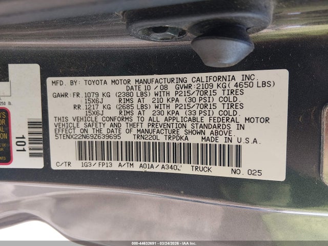 Aukcja sprzedaży 2009 Toyota Tacoma, vin: 5TENX22N69Z639695, numer aukcji: 44632691