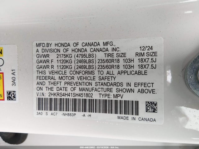 2HKRS4H41SH451802 Honda Cr-v Ex Awd