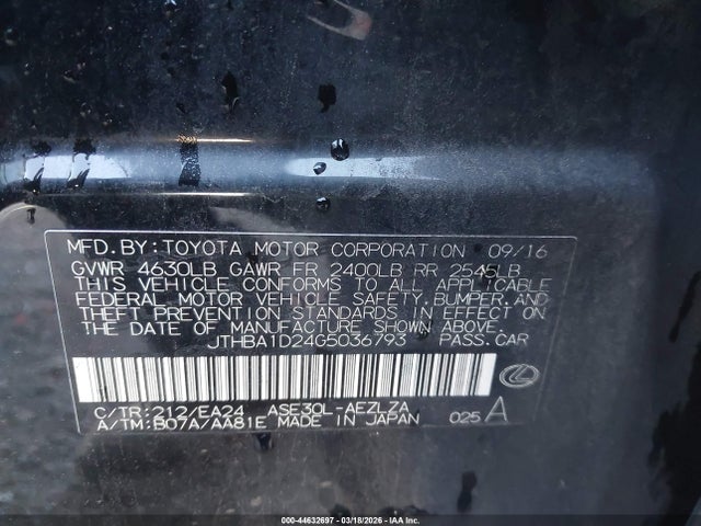 JTHBA1D24G5036793 Lexus IS 200T