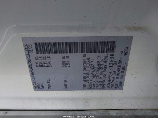 44632727 :رقم المزاد ، 1N4AA6FV3PC513698 vin ، 2023 Nissan Maxima Platinum Xtronic Cvt مزاد بيع