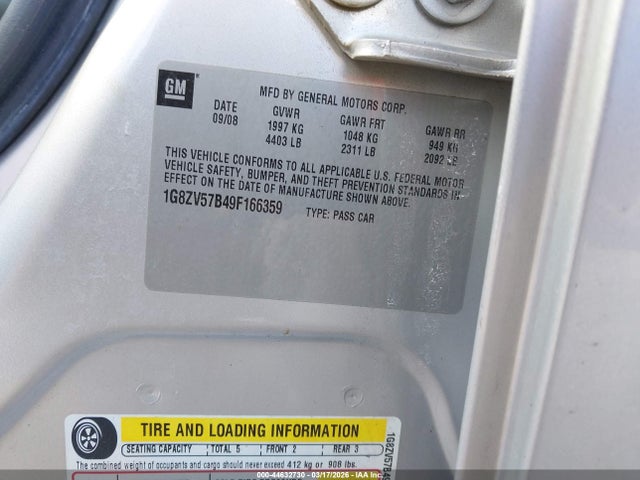 2009 SATURN AURA 1G8ZV57B49F166359 Photo 8