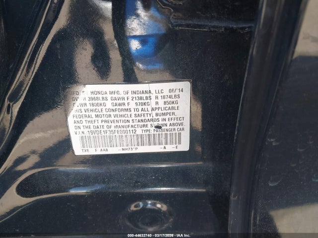 44632740 :رقم المزاد ، 19VDE1F35FE000112 vin ، 2015 Acura Ilx 2.0l مزاد بيع