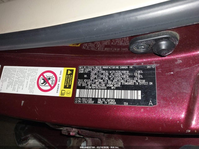 44632768 :رقم المزاد ، 2T2BK1BA1DC204649 vin ، 2013 Lexus Rx 350 مزاد بيع