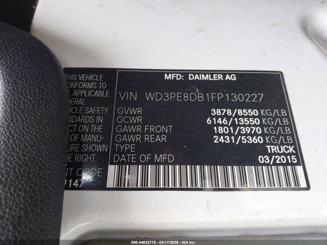 44632775 :رقم المزاد ، WD3PE8DB1FP130227 vin ، 2015 Mercedes-benz Sprinter 2500 High Roof مزاد بيع