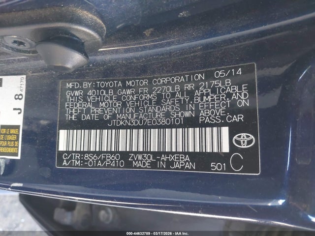 Toyota Prius Three 2014 JTDKN3DU7E0380101 Image 9