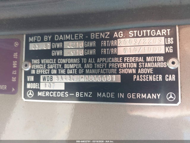 1987 MERCEDES-BENZ 560 WDBBA48D1HA066601 Photo 8