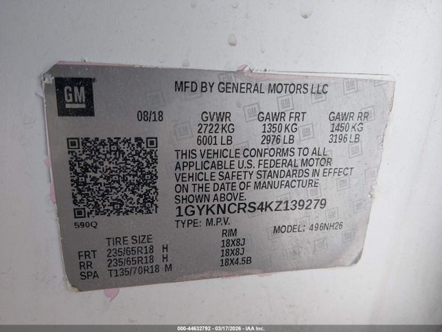 1GYKNCRS4KZ139279 Cadillac XT5 LUXURY