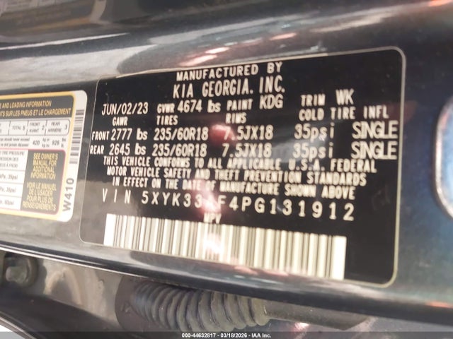 44632817 :رقم المزاد ، 5XYK33AF4PG131912 vin ، 2023 Kia Sportage Ex مزاد بيع