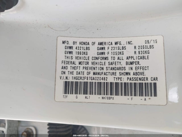 Honda Accord Ex-l 2016 1HGCR2F97GA020482 Image 9