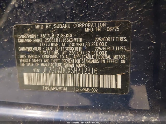 Aukcja sprzedaży 2025 Subaru Crosstrek, vin: JF2GUABCXSH312316, numer aukcji: 44632859