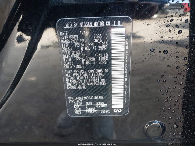 Продажа на аукционе авто 2018 Infiniti Qx80, vin: JN8AZ2NE0J9193388, номер лота: 44632882