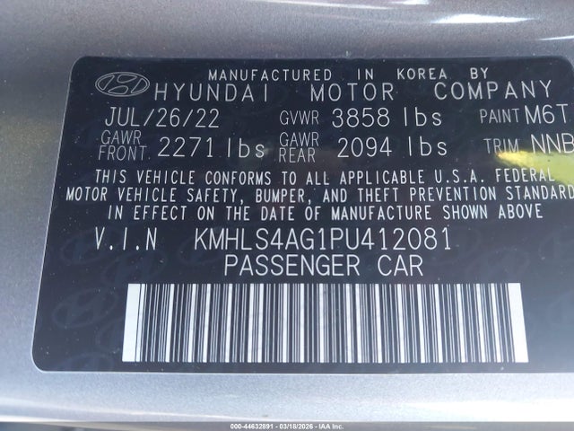 Aukcja sprzedaży 2023 Hyundai Elantra Sel, vin: KMHLS4AG1PU412081, numer aukcji: 44632891
