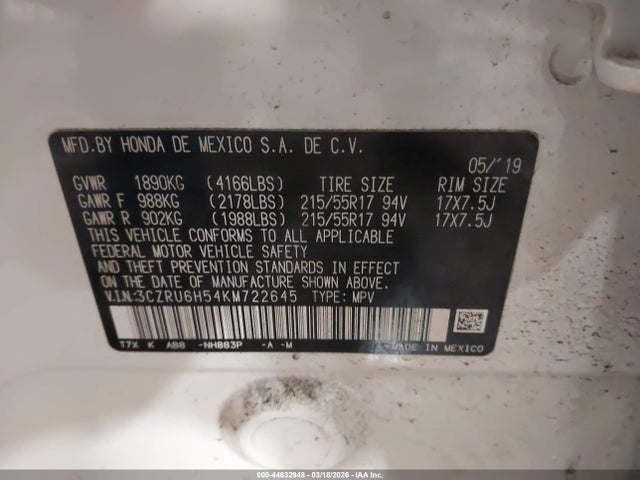 2019 HONDA HR-V 3CZRU6H54KM722645 Photo 8