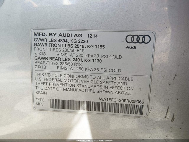 2015 AUDI Q3 WA1EFCFS0FR009066 Photo 8