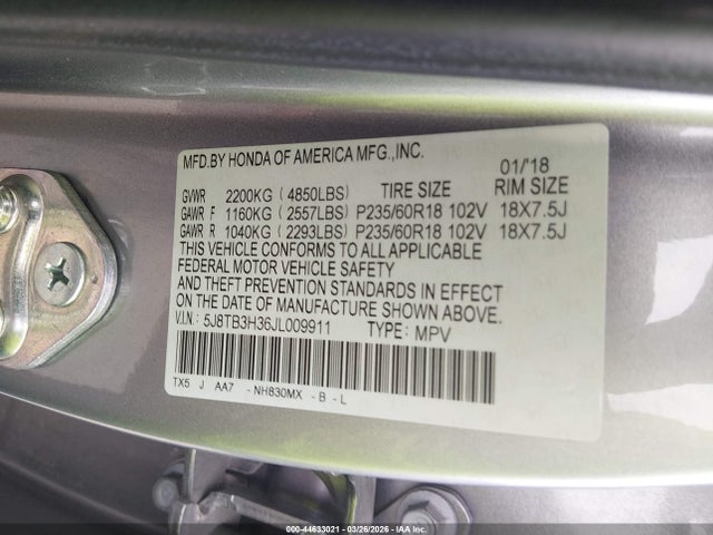 Продаж на аукціоні авто 2018 Acura Rdx Acurawatch Plus Package, vin: 5J8TB3H36JL009911, номер лоту: 44633021