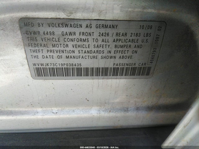 Продаж на аукціоні авто 2009 Volkswagen Passat Komfort, vin: WVWJK73C19P038435, номер лоту: 44633040