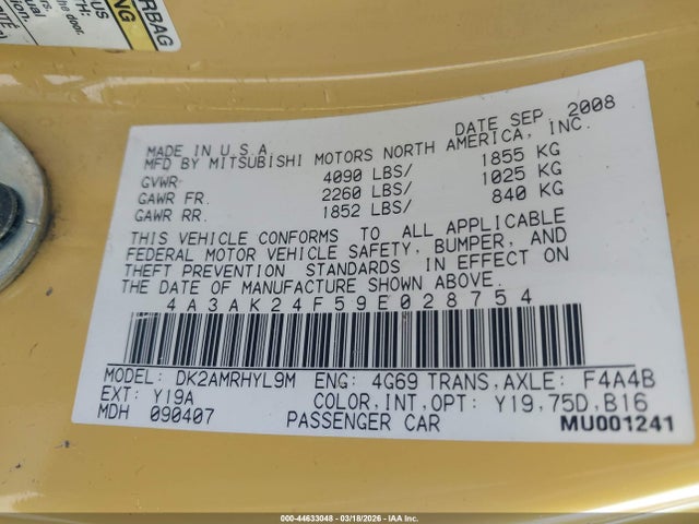 2009 MITSUBISHI ECLIPSE 4A3AK24F59E028754 Photo 8