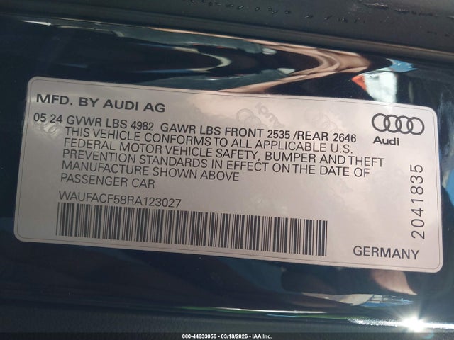 44633056 :رقم المزاد ، WAUFACF58RA123027 vin ، 2024 Audi A5 Sportback Premium Plus 45 Tfsi Quattro S Tronic مزاد بيع